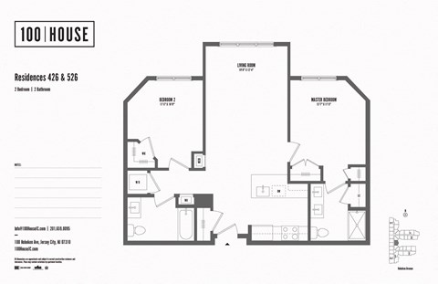 Floor plan for 2 beds, 2 baths, 961 sqft